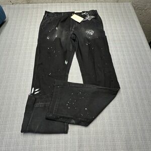 New mnml B243 Flare Denim Black Jeans‎ 36 Paint Splatter Indie Streetwear Grunge